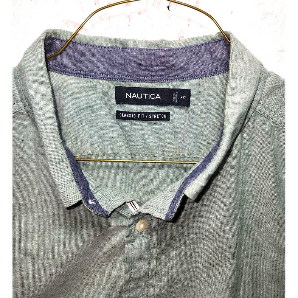 Nautica Shirt Men XXL Green Button Down Collared Casual Short Sleeve - Picture 3 of 12
